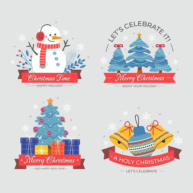 Vector gratuito colección insignias navideñas planas dibujadas a mano