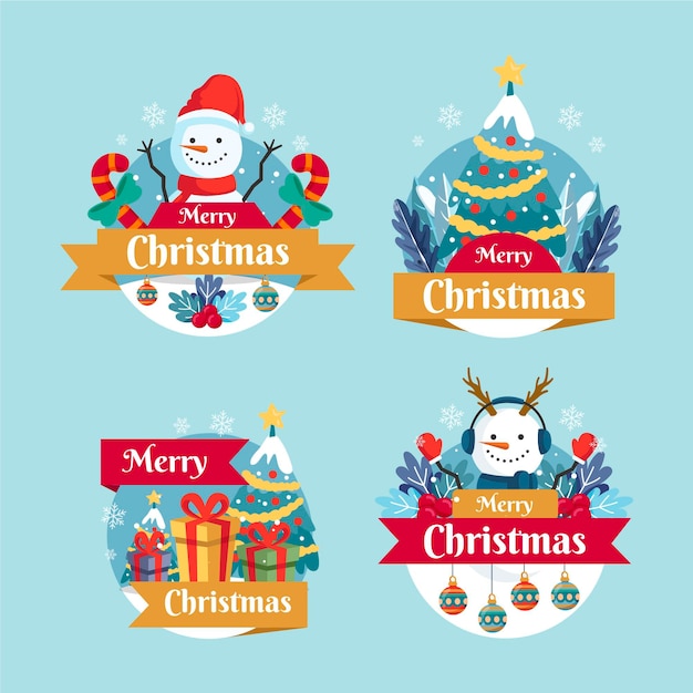 Vector gratuito colección insignias navideñas planas dibujadas a mano