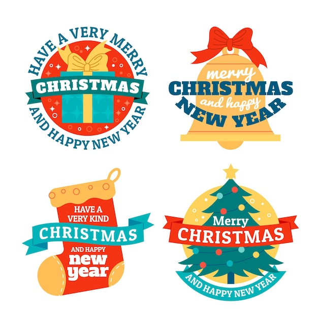 Colección insignias navideñas planas dibujadas a mano