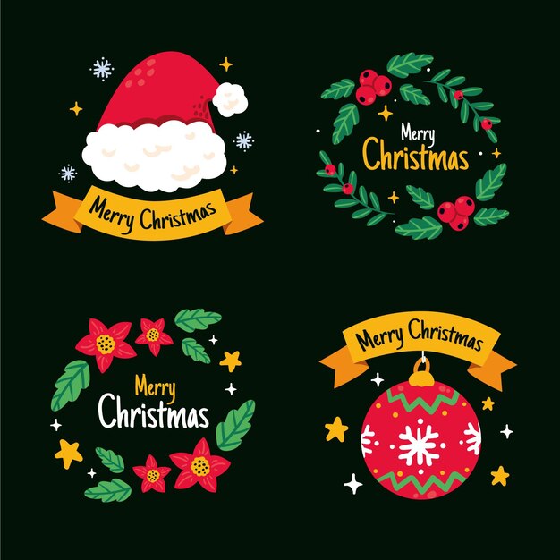 Colección insignias navideñas planas dibujadas a mano