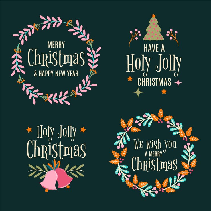 Vector gratuito colección insignias navideñas planas dibujadas a mano