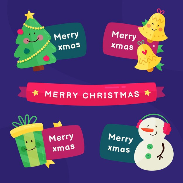 Colección insignias navideñas planas dibujadas a mano
