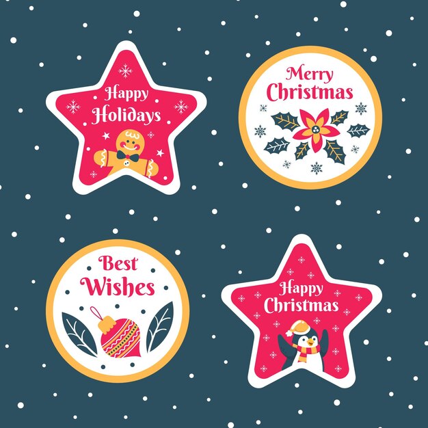 Colección insignias navideñas planas dibujadas a mano