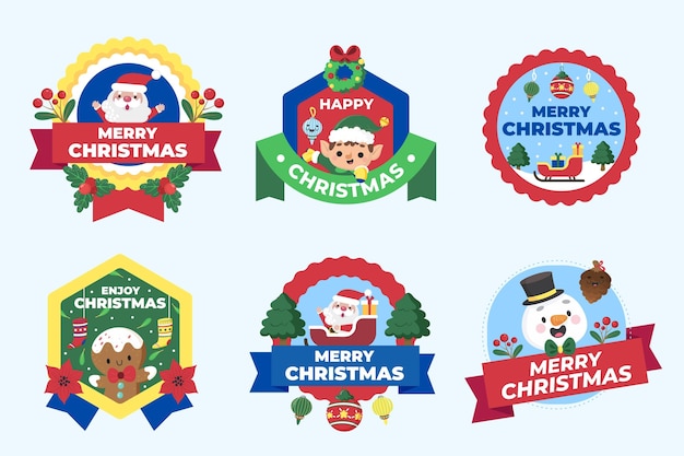 Vector gratuito colección insignias navideñas planas dibujadas a mano