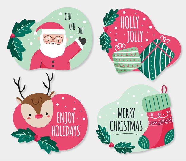 Vector gratuito colección insignias navideñas planas dibujadas a mano