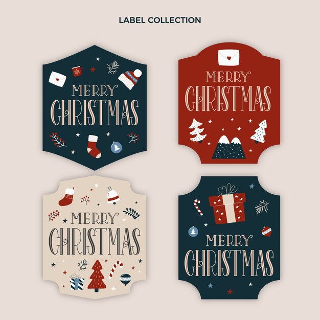 Colección insignias navideñas planas dibujadas a mano