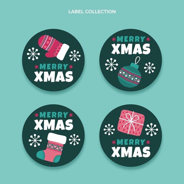 Colección insignias navideñas planas dibujadas a mano