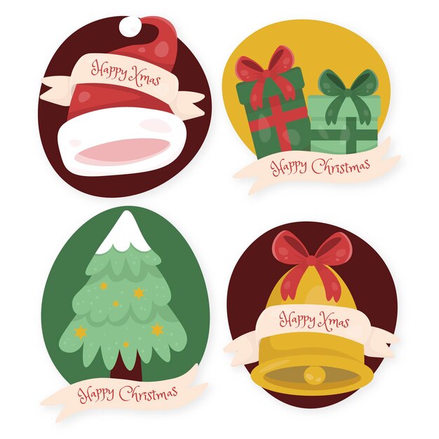 Colección insignias navideñas planas dibujadas a mano