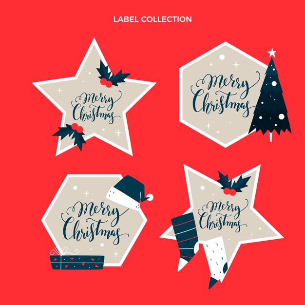 Colección insignias navideñas planas dibujadas a mano