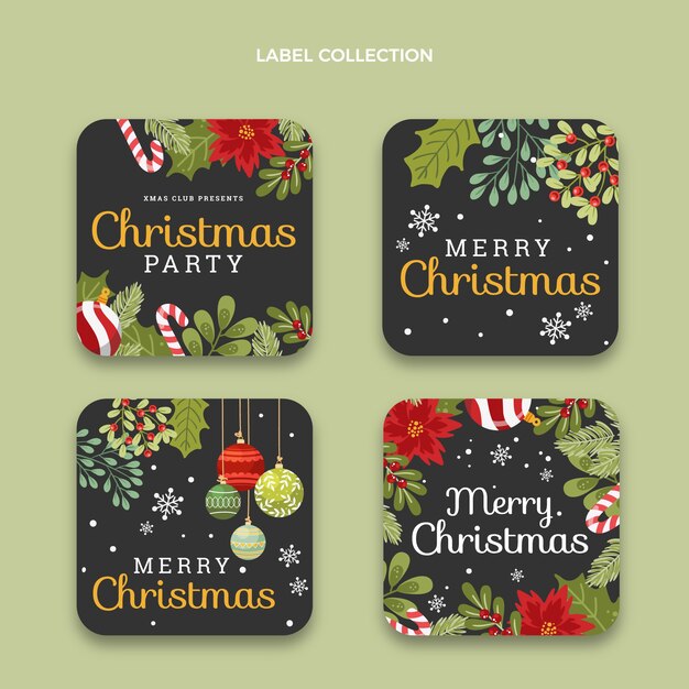 Colección insignias navideñas planas dibujadas a mano