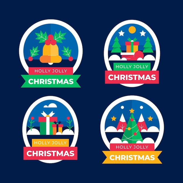 Vector gratuito colección de insignias navideñas planas