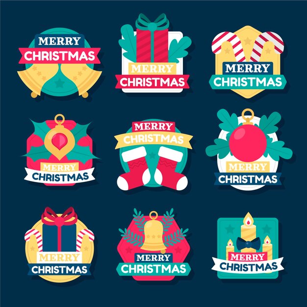 Vector gratuito colección de insignias navideñas planas