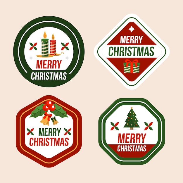 Vector gratuito colección de insignias navideñas planas