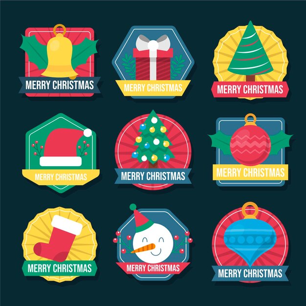 Vector gratuito colección de insignias navideñas planas