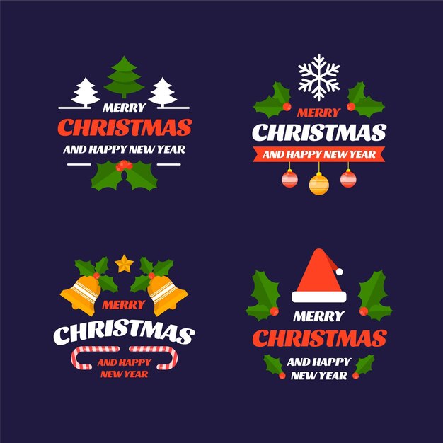 Vector gratuito colección de insignias navideñas planas