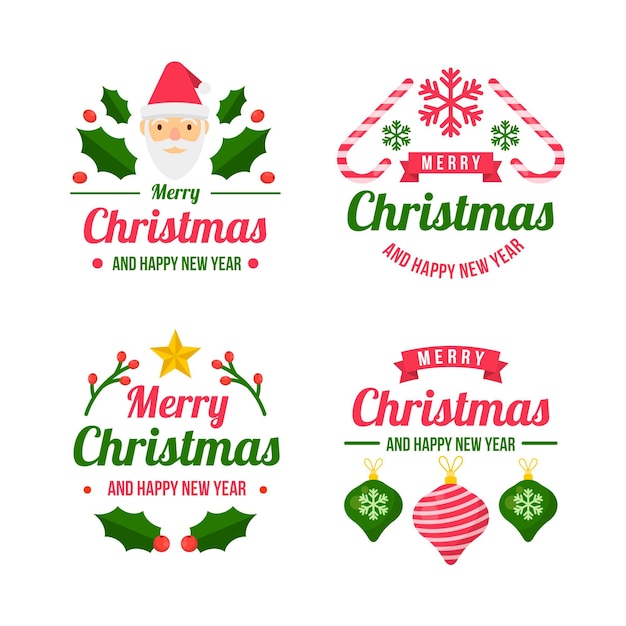 Vector gratuito colección de insignias navideñas planas