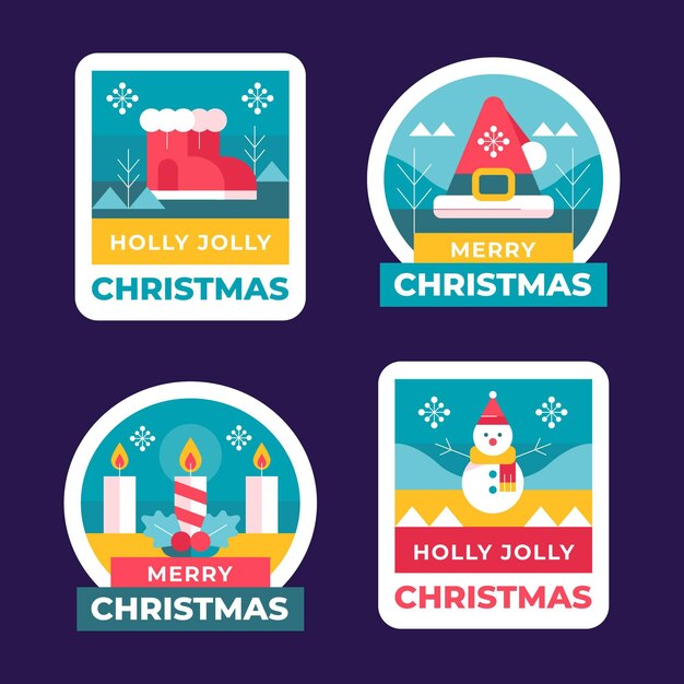 Vector gratuito colección de insignias navideñas planas