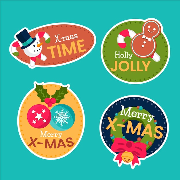 Vector gratuito colección de insignias navideñas planas