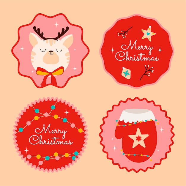 Vector gratuito colección de insignias navideñas planas