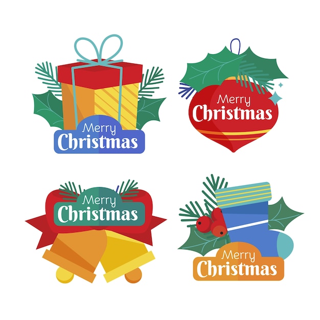 Vector gratuito colección de insignias navideñas planas