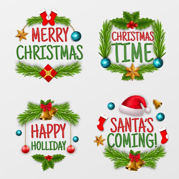 Colección de insignias navideñas realistas