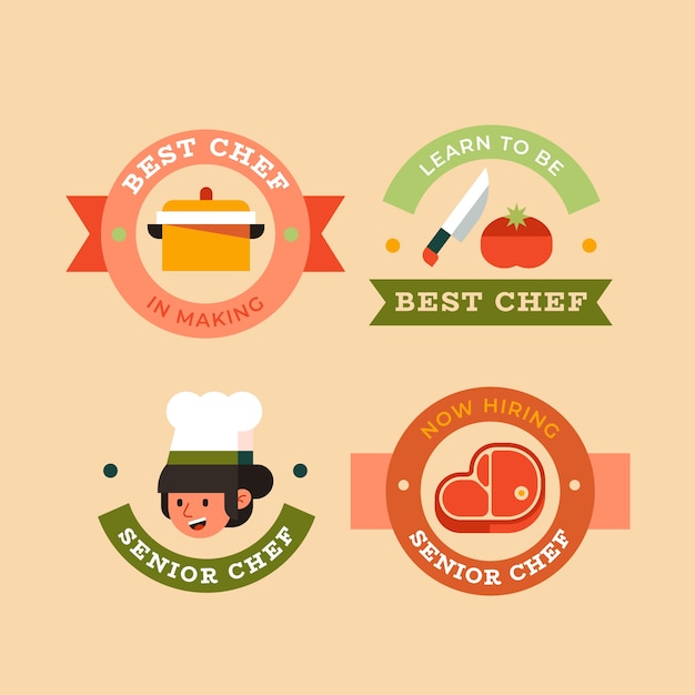 Colección de insignias de ocupación y carrera de chef.