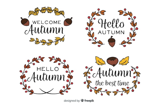 Colección de insignias de otoño dibujadas a mano