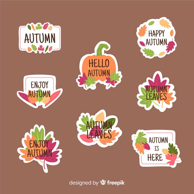 Colección de insignias de otoño dibujado a mano