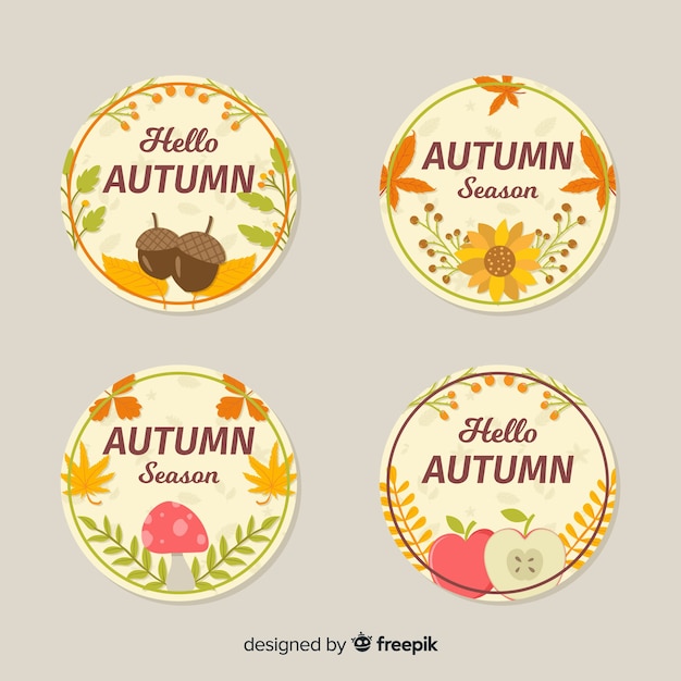 Vector gratuito colección de insignias de otoño en diseño plano