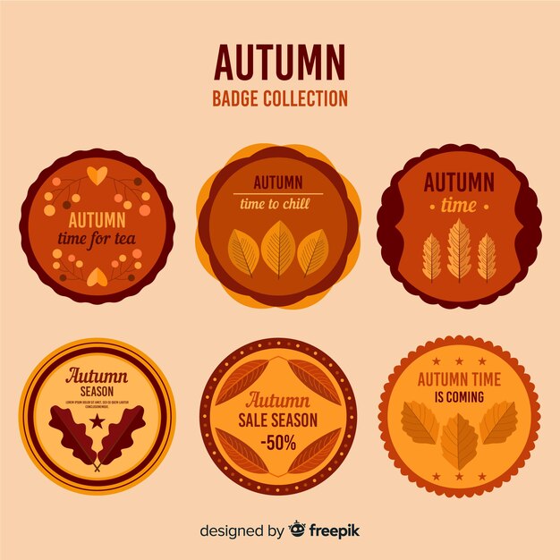 Colección de insignias de otoño en diseño plano