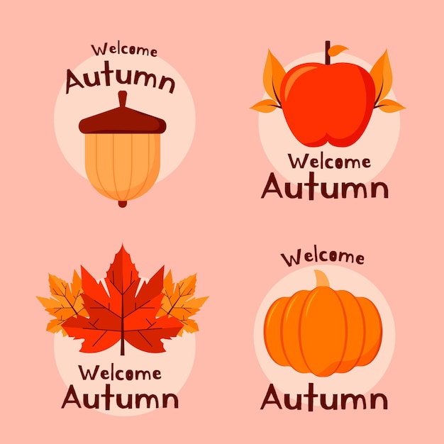 Colección de insignias de otoño de diseño plano
