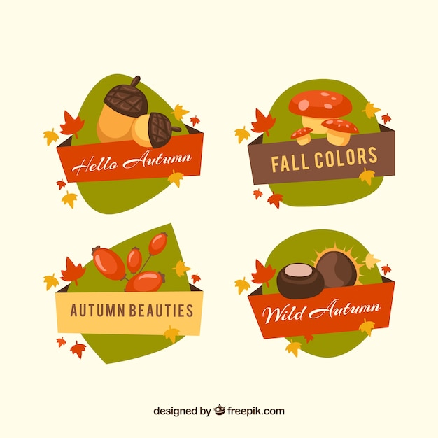 Vector gratuito colección de insignias de otoño con elementos