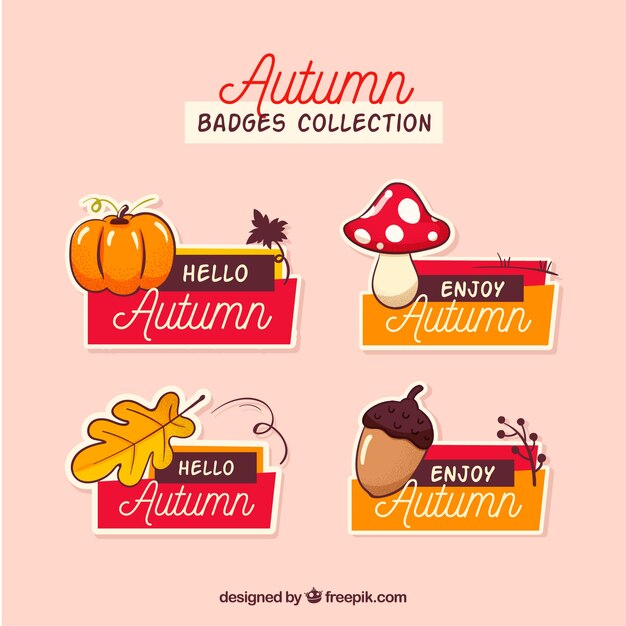 Colección de insignias de otoño con elementos