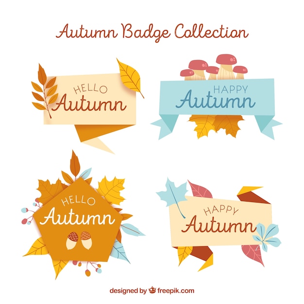 Colección de insignias de otoño en estilo plano