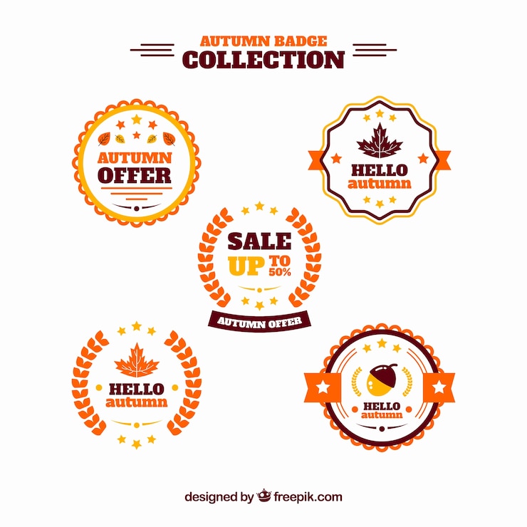 Vector gratuito colección de insignias de otoño en estilo plano