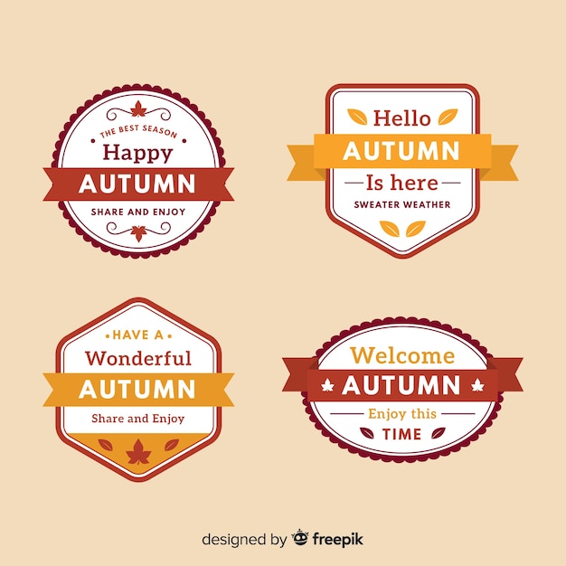 Colección de insignias de otoño de estilo plano.