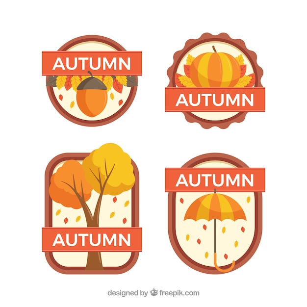 Vector gratuito colección de insignias de otoño con hojas