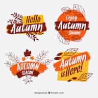 Vector gratuito colección de insignias de otoño con hojas