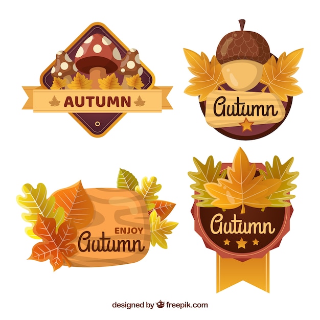 Vector gratuito colección de insignias de otoño con naturaleza