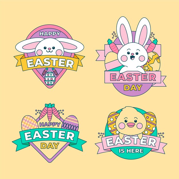 Colección de insignias de pascua dibujadas a mano