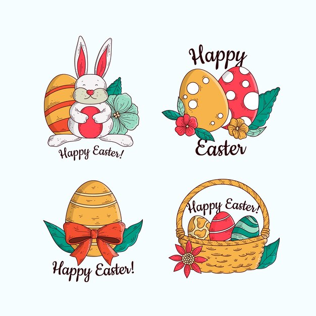 Colección de insignias de pascua dibujadas a mano