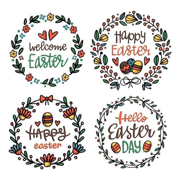 Vector gratuito colección de insignias de pascua dibujadas a mano