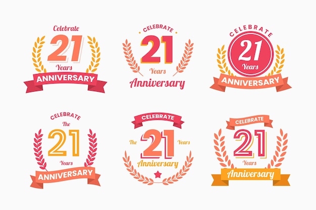 Colección de insignias planas de aniversario 21