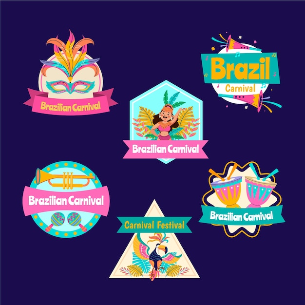 Vector gratuito colección de insignias planas para el carnaval brasileño