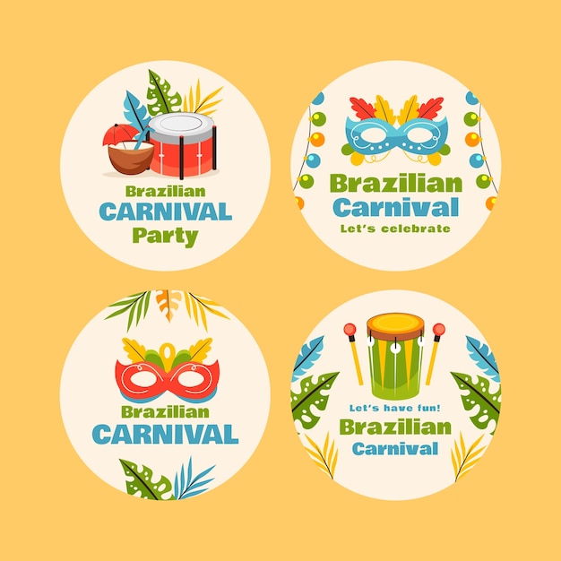 Vector gratuito colección de insignias planas para la celebración del carnaval brasileño