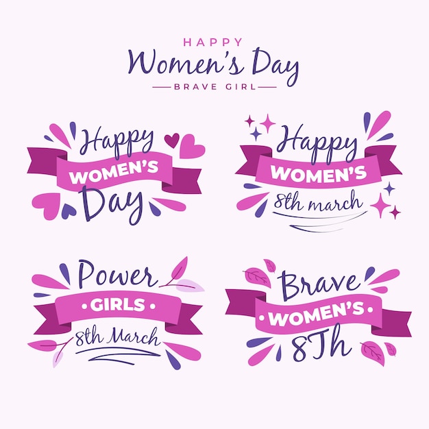 Vector gratuito colección de insignias planas del día internacional de la mujer