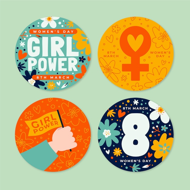 Vector gratuito colección de insignias planas del día internacional de la mujer