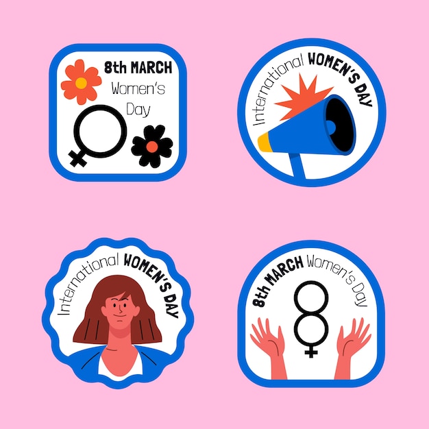 Vector gratuito colección de insignias planas del día internacional de la mujer