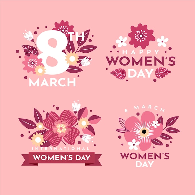 Vector gratuito colección de insignias planas del día internacional de la mujer