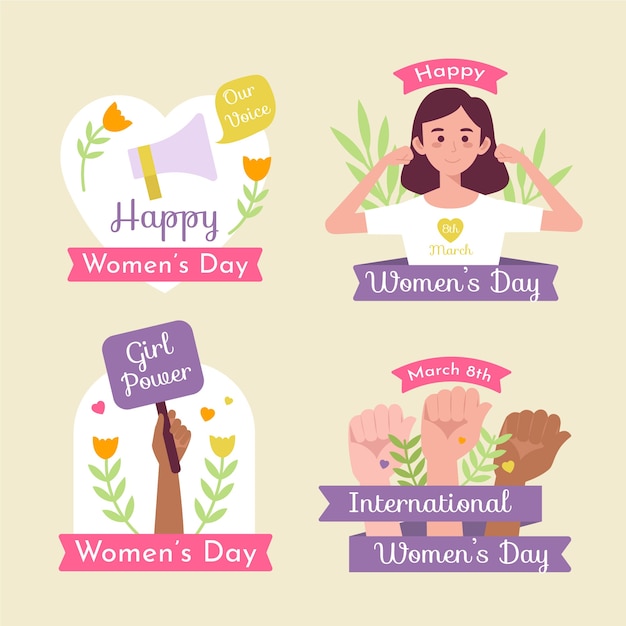 Vector gratuito colección de insignias planas del día internacional de la mujer